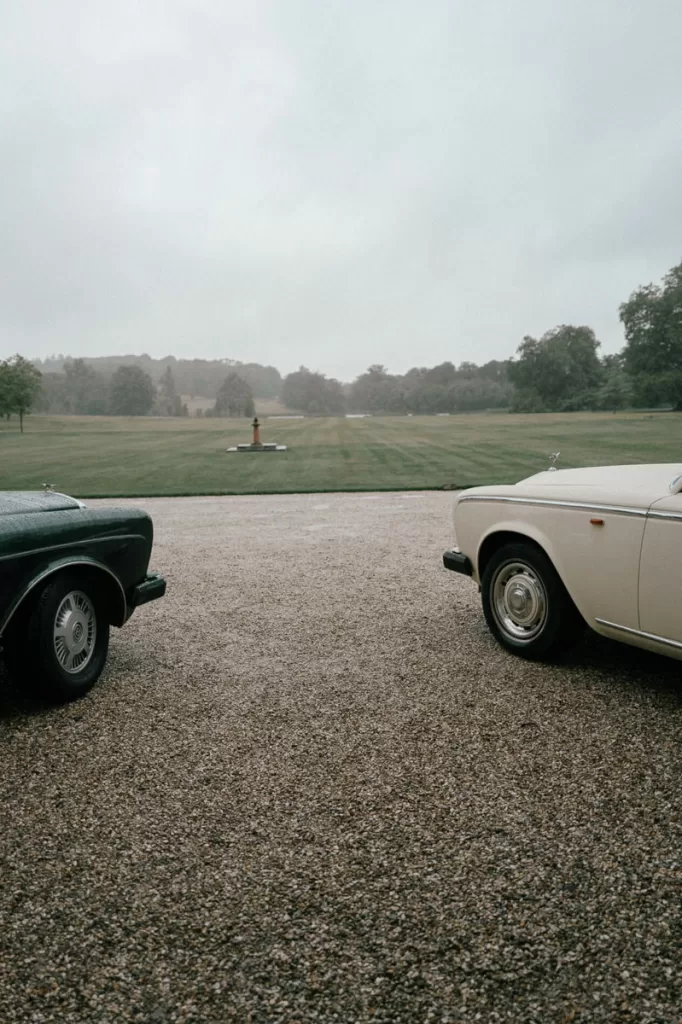 Wedding cars parked outside Avington Park