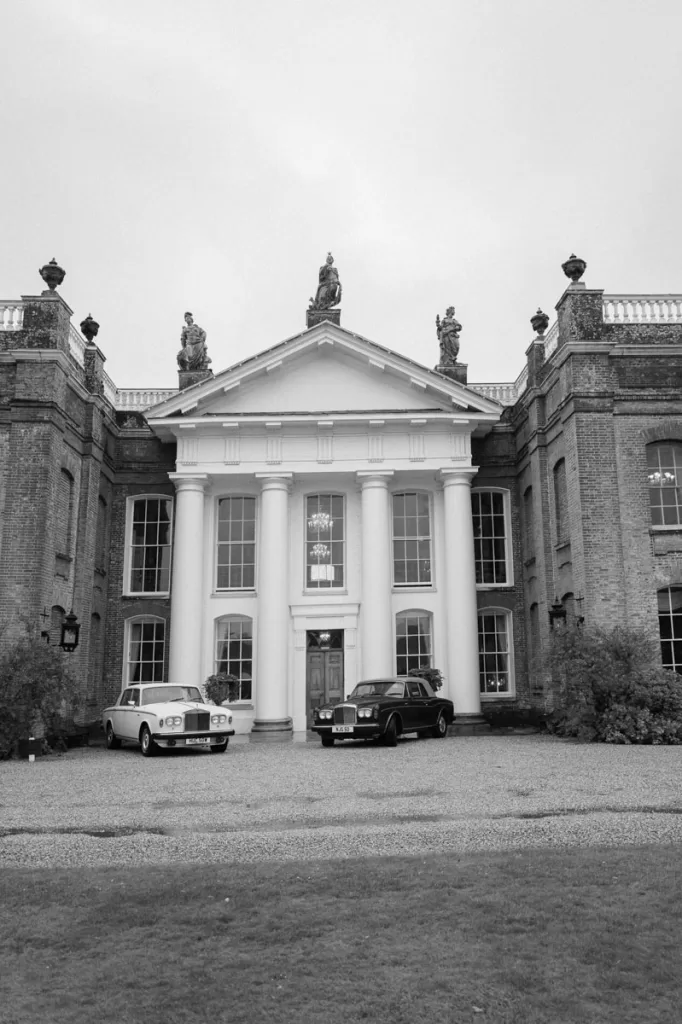 Wedding cars parked outside Avington Park