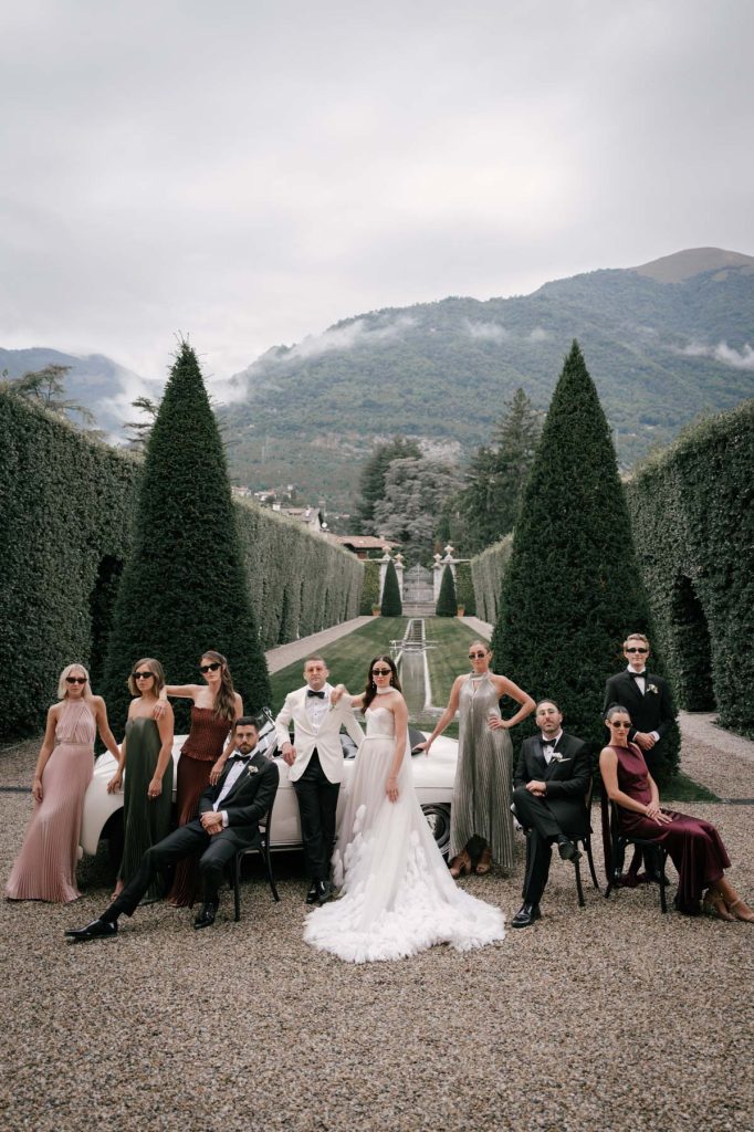 Vogue Style Bridal Party Photograph at Alex and Julian's Villa Balbiano Wedding in Lake Como